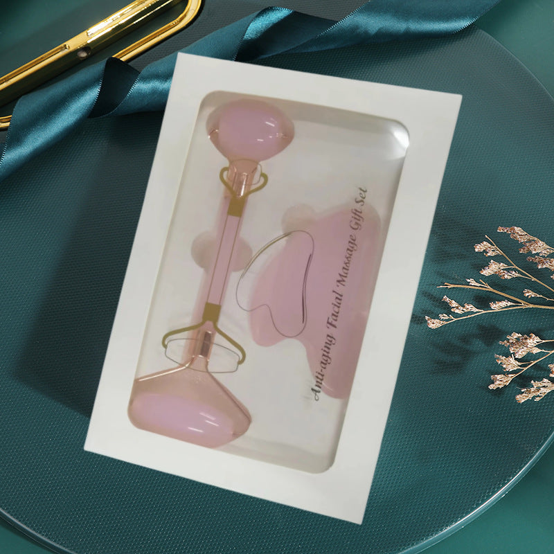 Crystal Pink Head Jade Facial Roller and Gua Sha Massage Tool