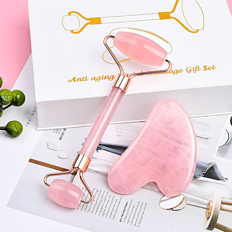 Crystal Pink Head Jade Facial Roller and Gua Sha Massage Tool