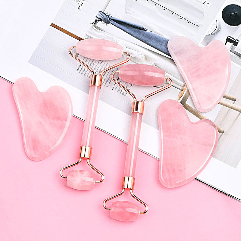 Crystal Pink Head Jade Facial Roller and Gua Sha Massage Tool