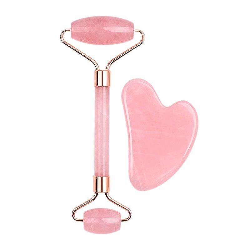 Crystal Pink Head Jade Facial Roller and Gua Sha Massage Tool