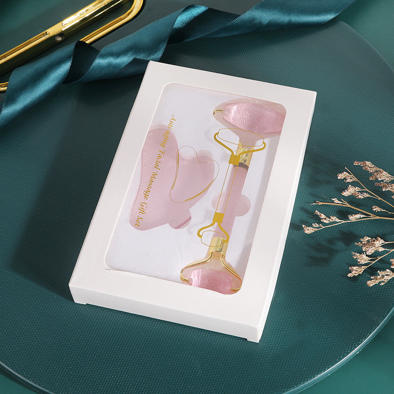 Crystal Pink Head Jade Facial Roller and Gua Sha Massage Tool